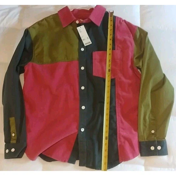 Urban Outfitters Colorblock Patchwork Button Up Shirt 90s Vintage Style M -NWT - Picture 6 of 8